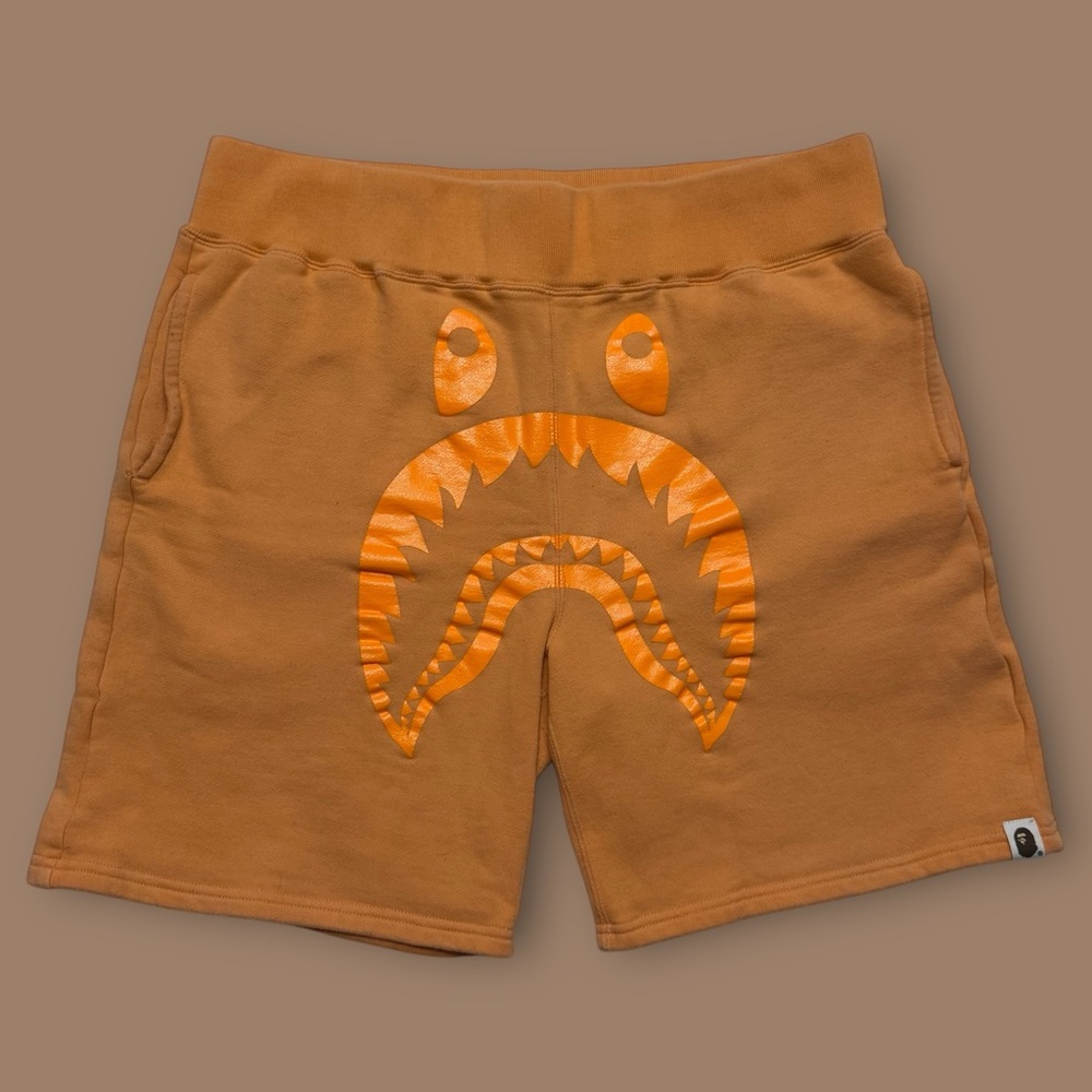 A Bathing Ape Bape Neon Orange Shark Sweat Shorts